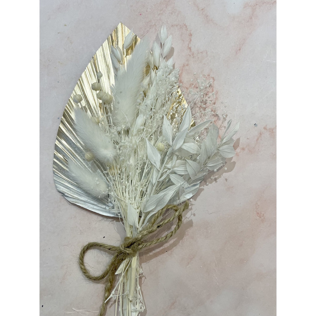 Gold & White Dried Flower Cake Bouquet