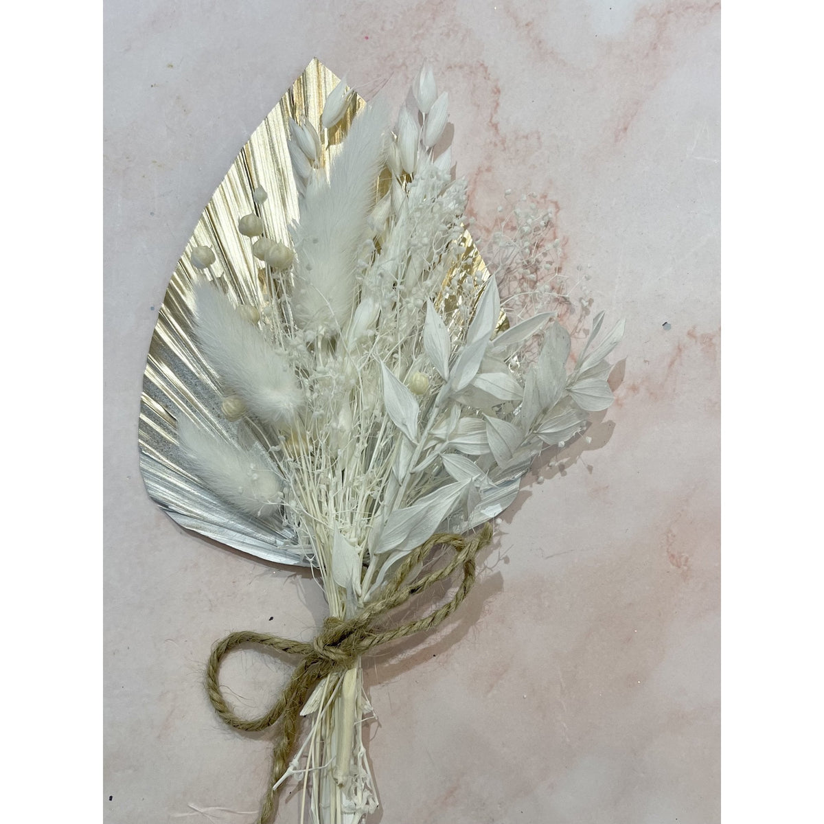 Gold & White Dried Flower Cake Bouquet