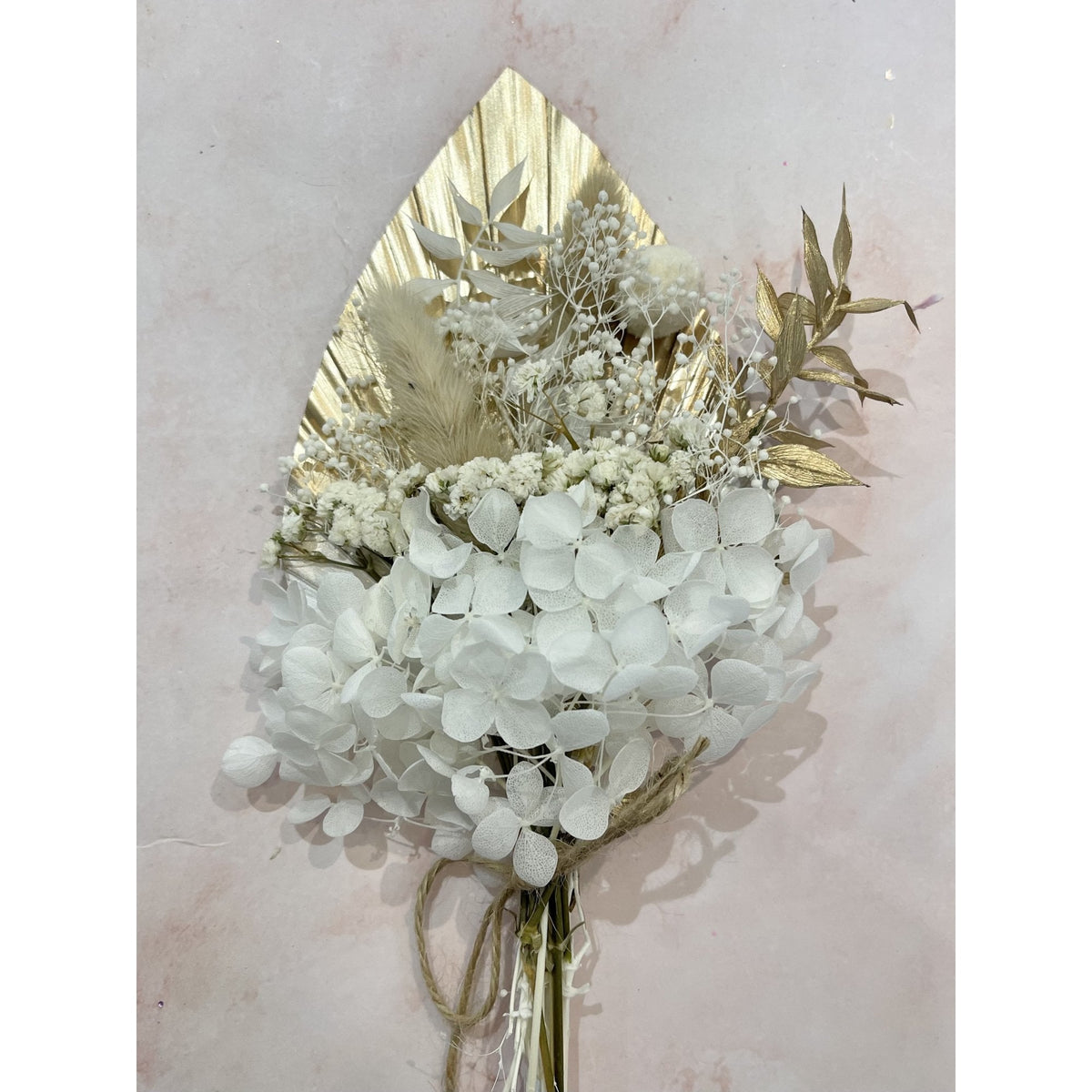 Gold & White Dried Flower Cake Bouquet