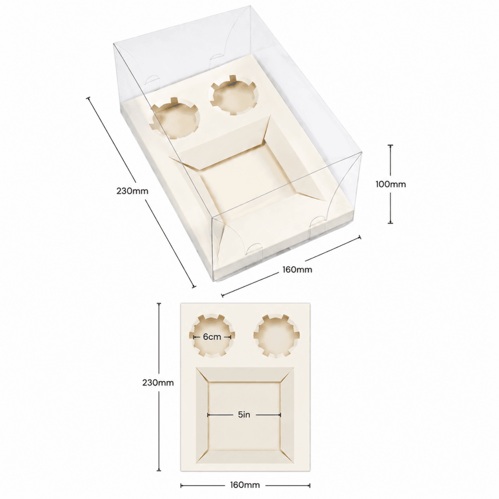 Bento & Cupcake Box - 2 Hole - Transparent lid.