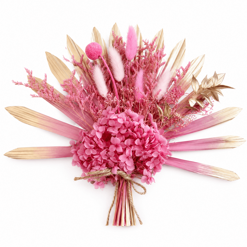 Pink & Gold Dried Flower Cake Bouquet - Wide Fan Palm