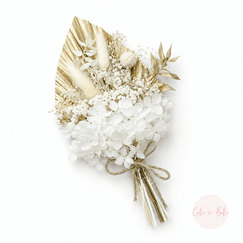Gold & White Dried Flower Cake Bouquet