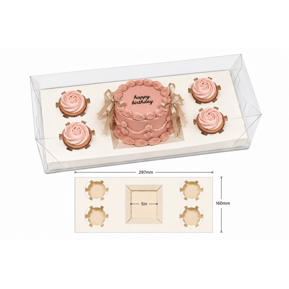 Bento & Cupcake Box - 5 Hole - Transparent lid.